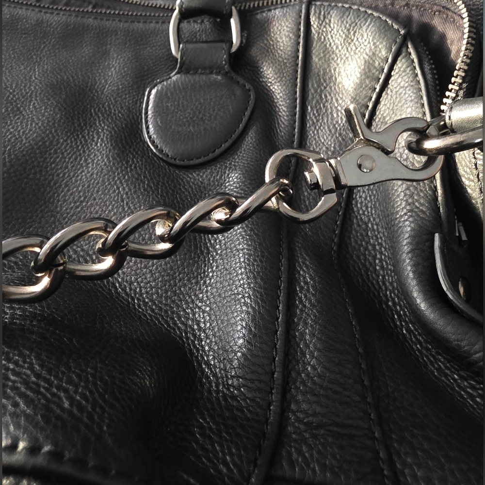 Audrey Brooke Black Leather Tassel Tote with Chain Strap - Picture 10 of 13
